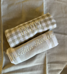 ReSet Kökshandduk 2-pack (Beige rutig/randig)