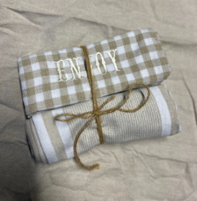 ReSet Kökshandduk 2-pack (Beige rutig/randig)